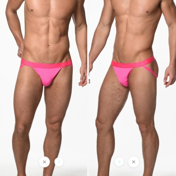 ST33LE - Neon Fuchsia Nylon Elastane Stripe Sheer Jockstrap - Picture 2 of 8